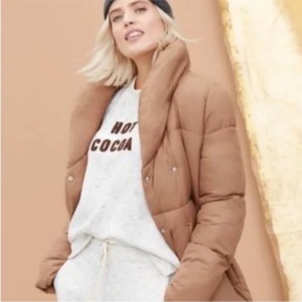 LOFT Tan Puffer Jacket Coat - Picture 2 of 8